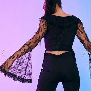 Dollskill floral lace ruffle top XXL black